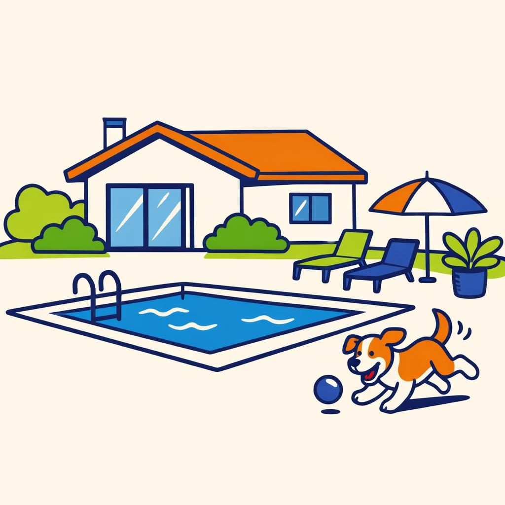 home with new pool and dog